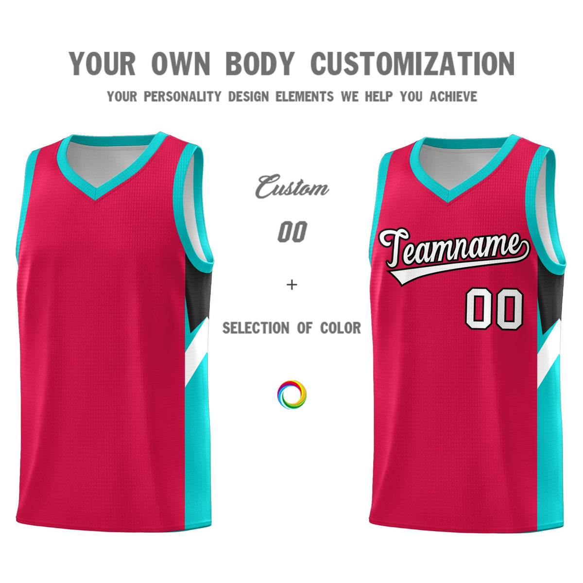 Custom Red Aqua Side Design Sets Sports Uniform Basketball Jersey