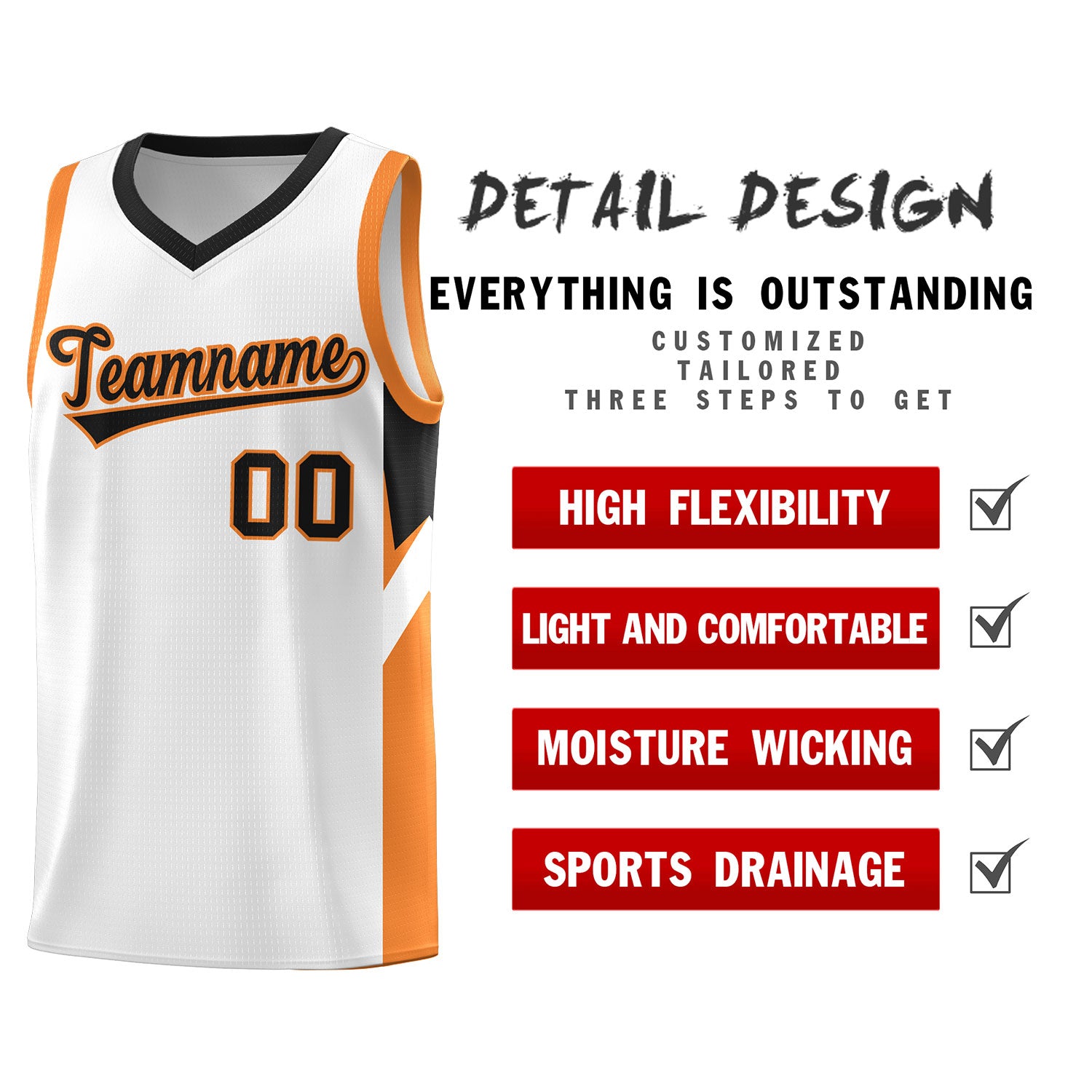 Custom White Black Side Design Sets Sports Uniform Basketball Jersey