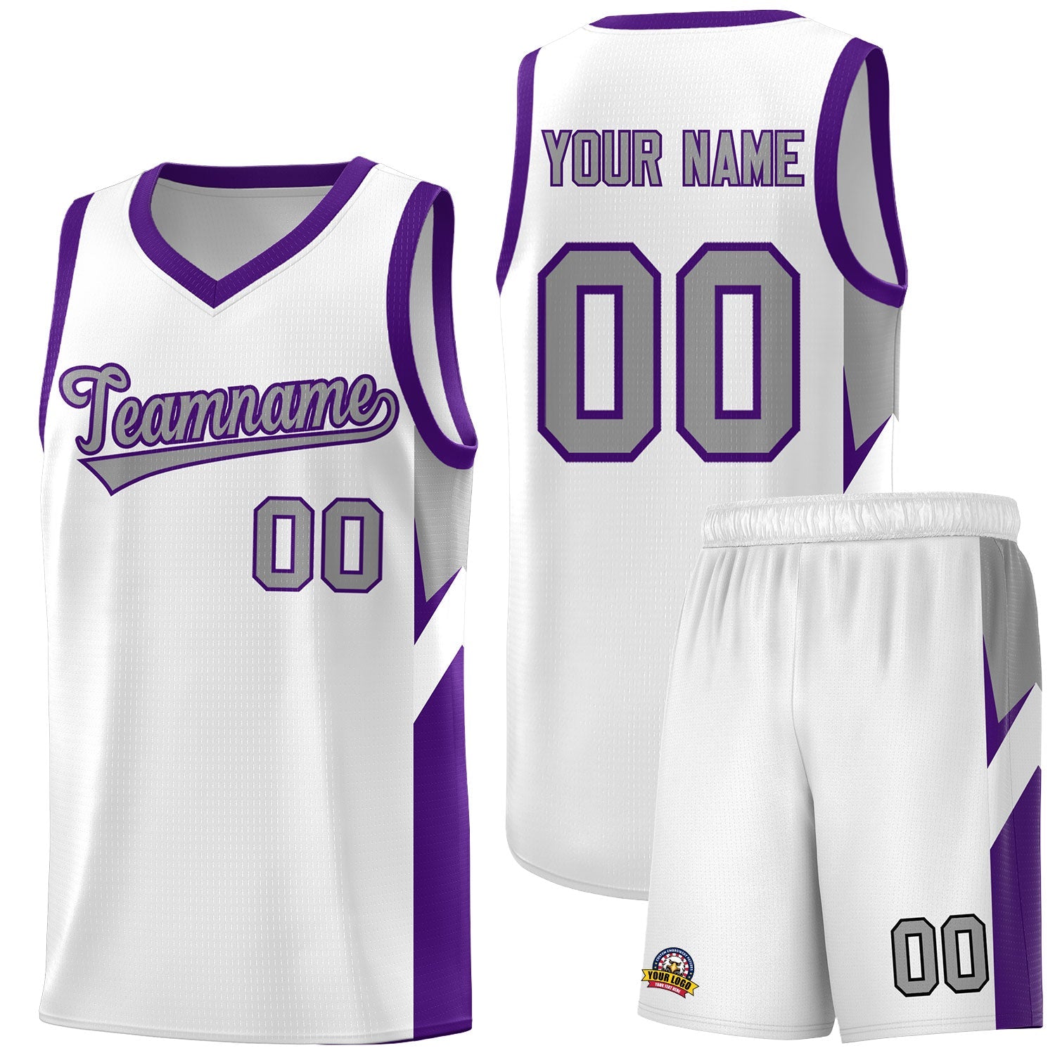 Custom White Purple Side Design Sets Sports Uniform Basketball Jersey