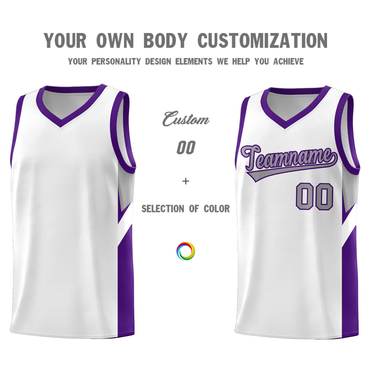 Custom White Purple Side Design Sets Sports Uniform Basketball Jersey