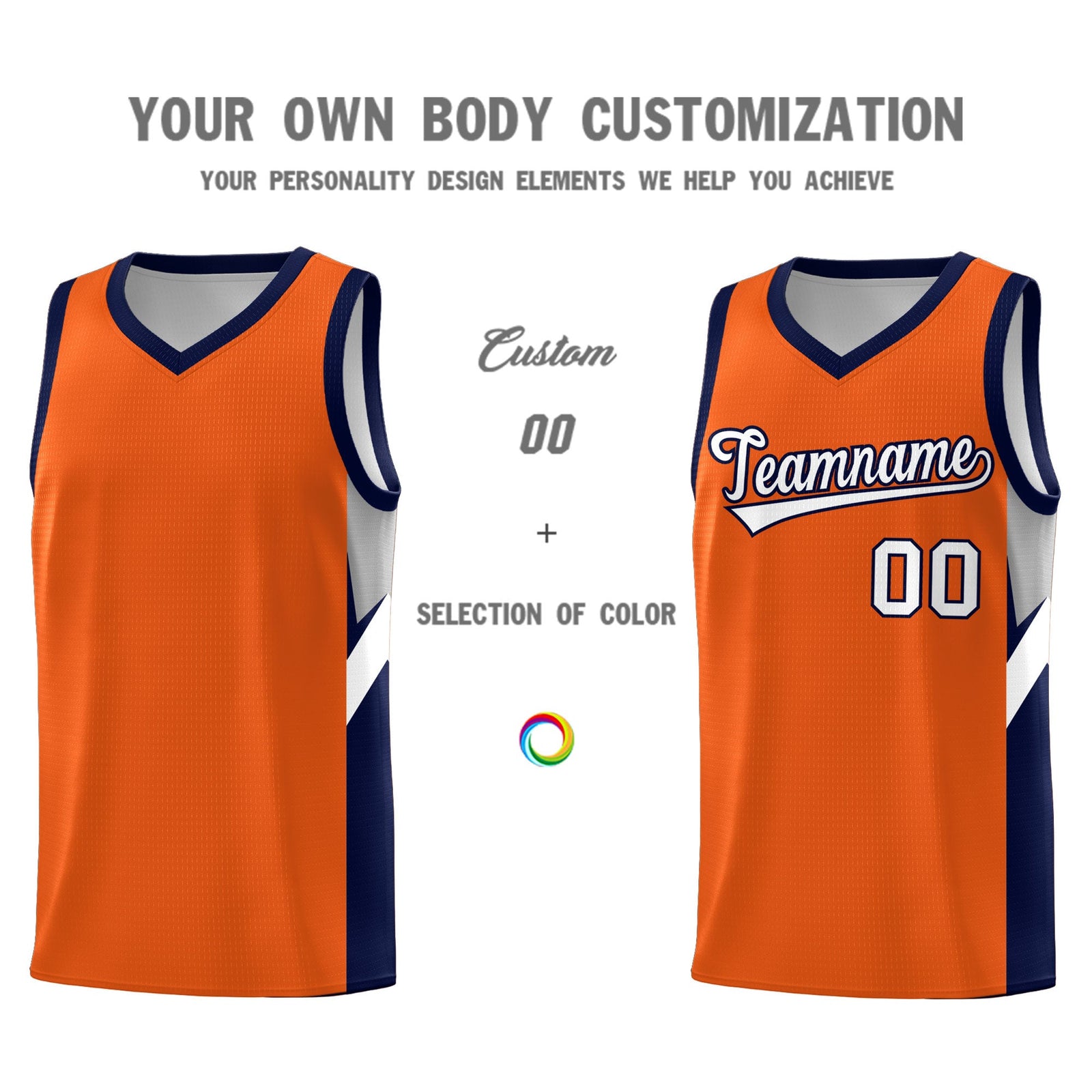 Custom Orange Navy Side Design Sets Sports Uniform Basketball Jersey