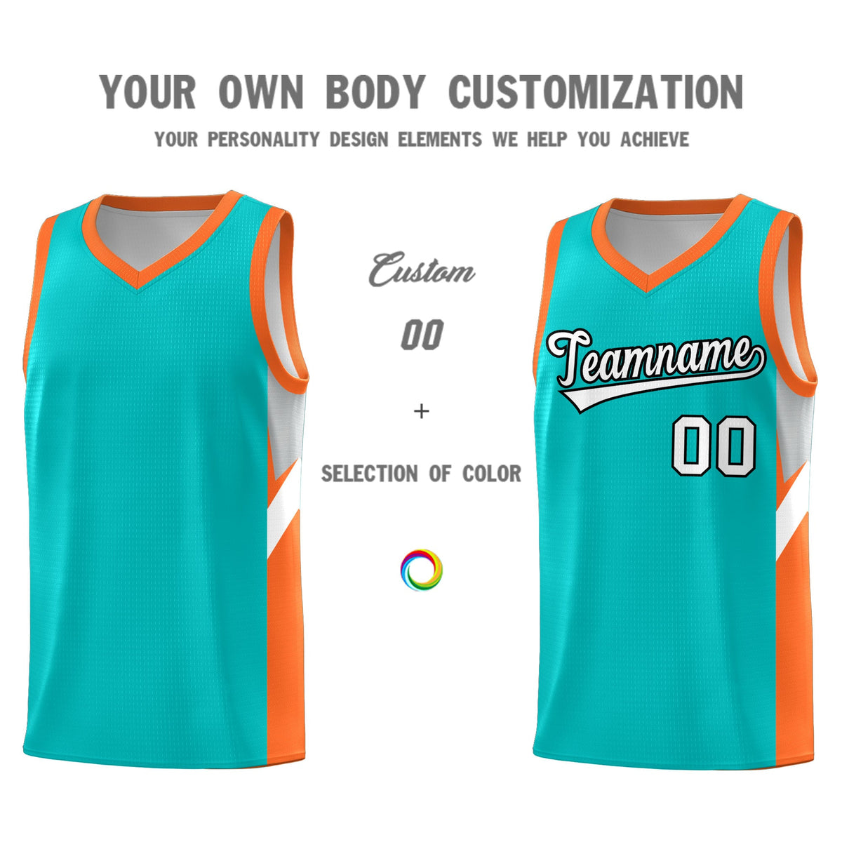 Custom Aqua Orange Side Design Sets Sports Uniform Basketball Jersey