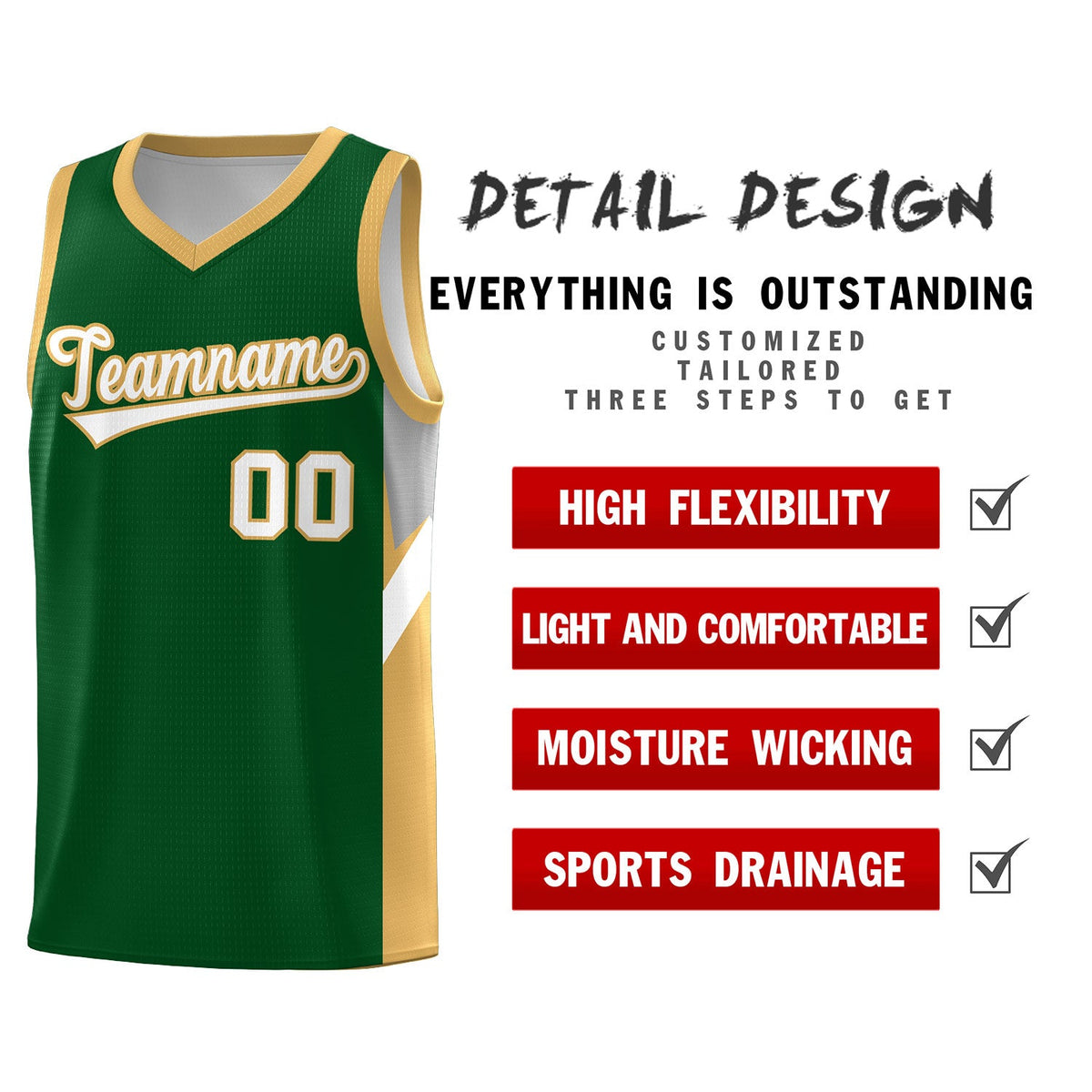 Custom Green Buckskin Brown Side Design Sets Sports Uniform Basketball Jersey