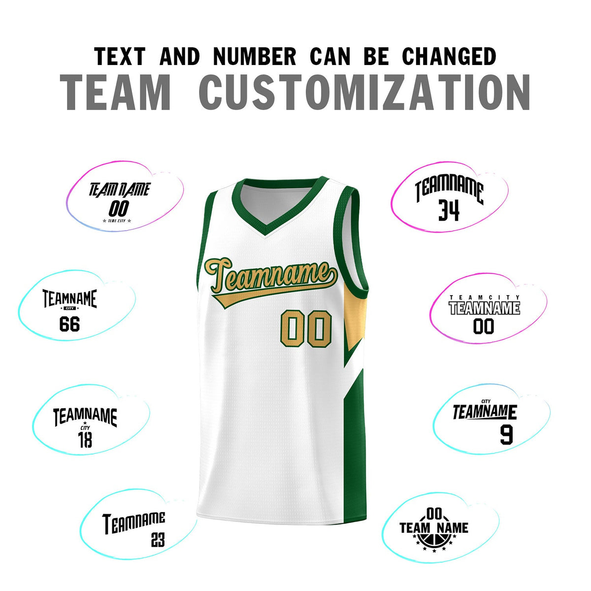 Custom White Green Side Design Sets Sports Uniform Basketball Jersey