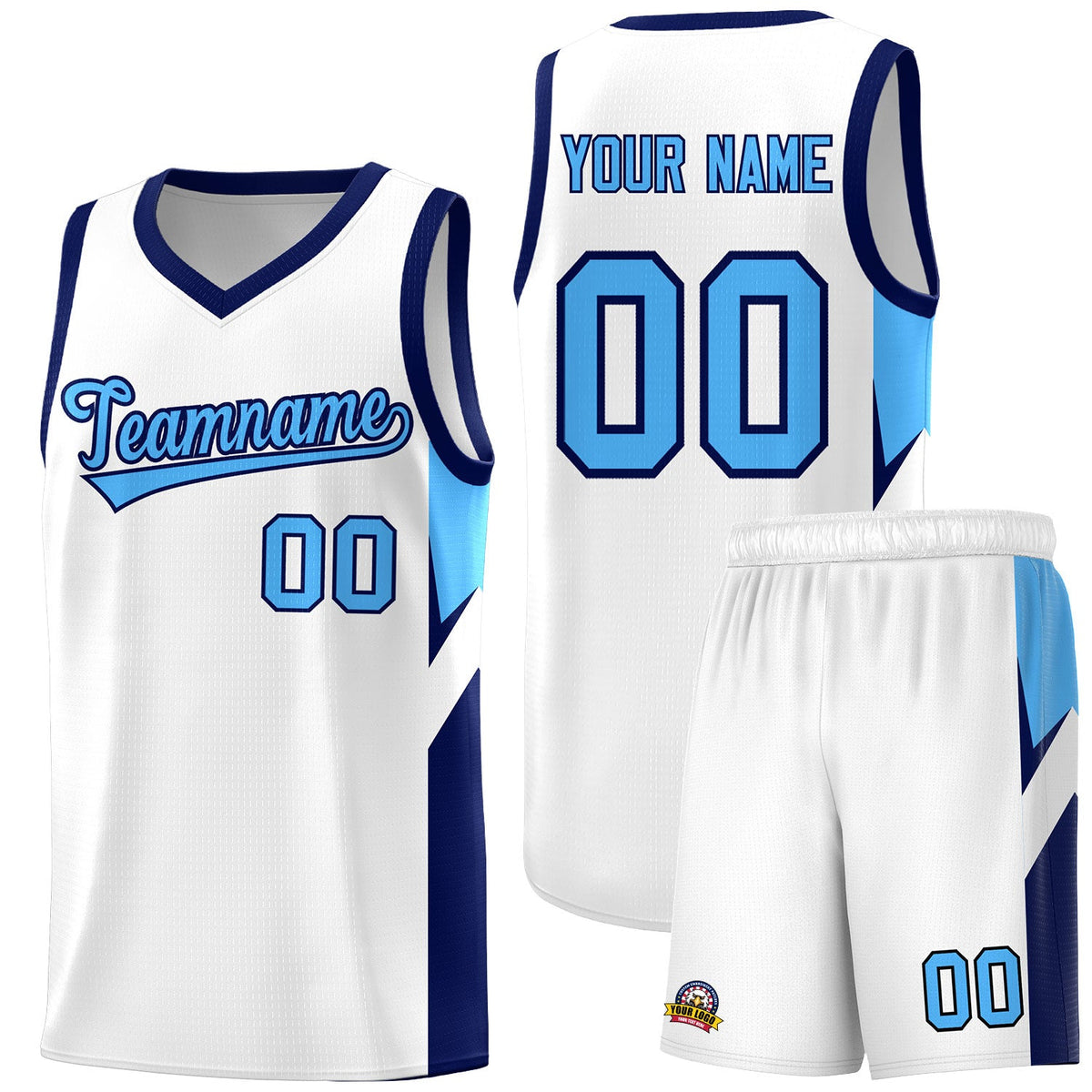 Custom White Navy Side Design Sets Sports Uniform Basketball Jersey