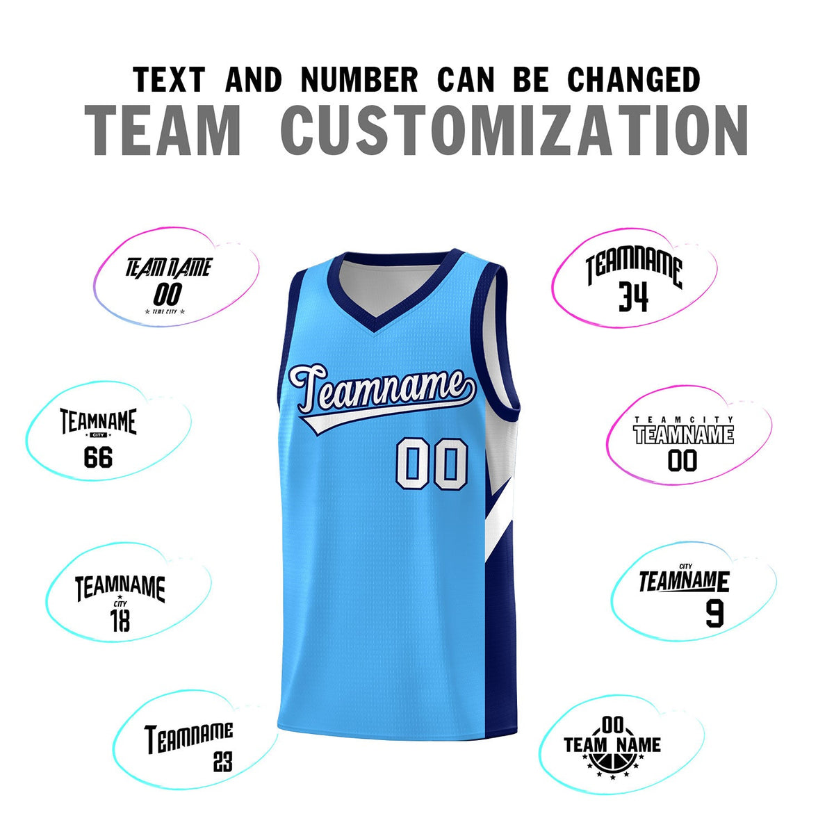 Custom Powder Blue Navy Side Design Sets Sports Uniform Basketball Jersey