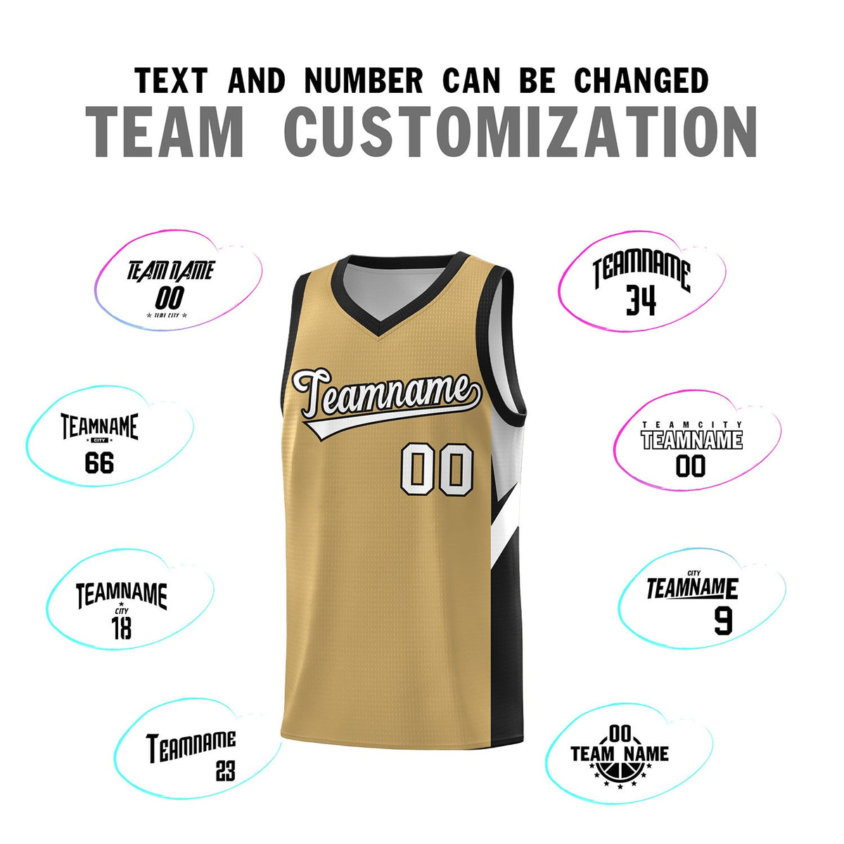 Custom Old Gold Black Side Design Sets Sports Uniform Basketball Jersey