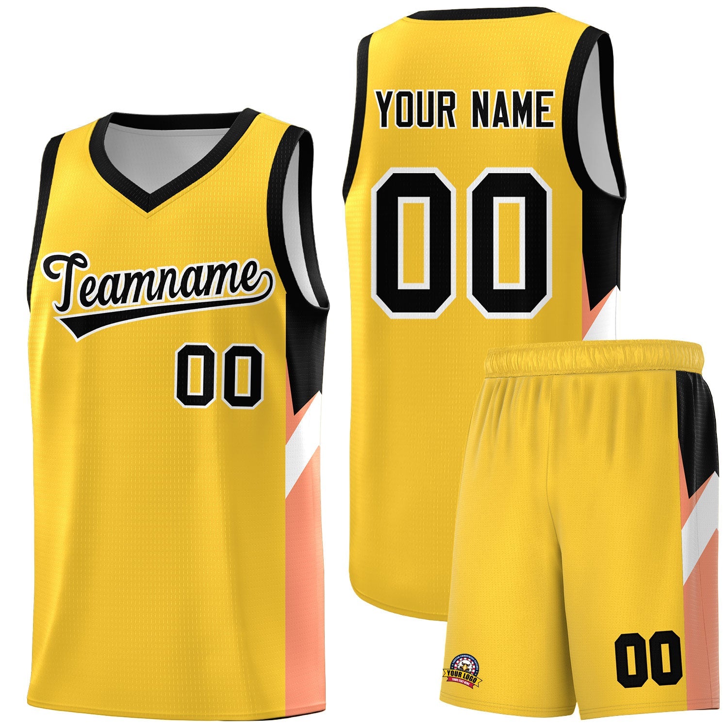 Custom Gold Black Side Design Sets Sports Uniform Basketball Jersey
