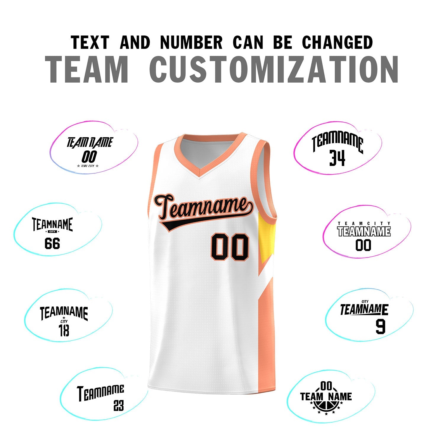 Custom White Orange Side Design Sets Sports Uniform Basketball Jersey