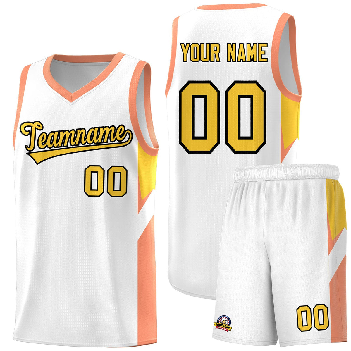 Custom White Orange Side Design Sets Sports Uniform Basketball Jersey