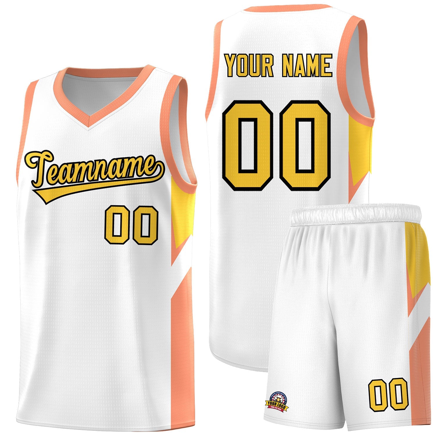Custom White Orange Side Design Sets Sports Uniform Basketball Jersey