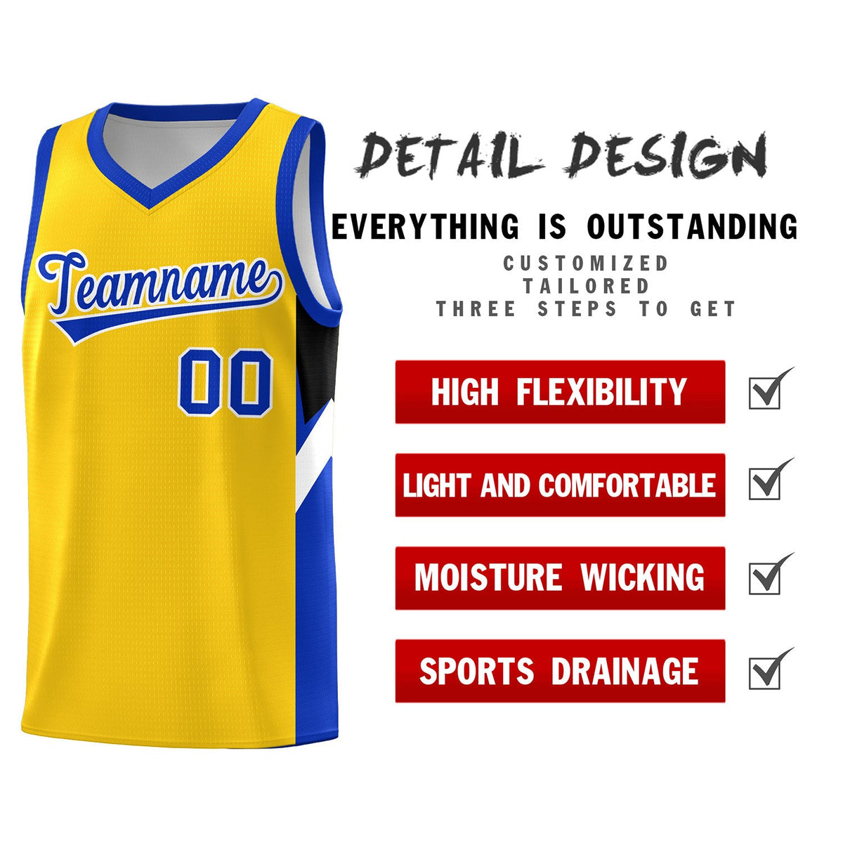 Custom Gold Royal Side Design Sets Sports Uniform Basketball Jersey