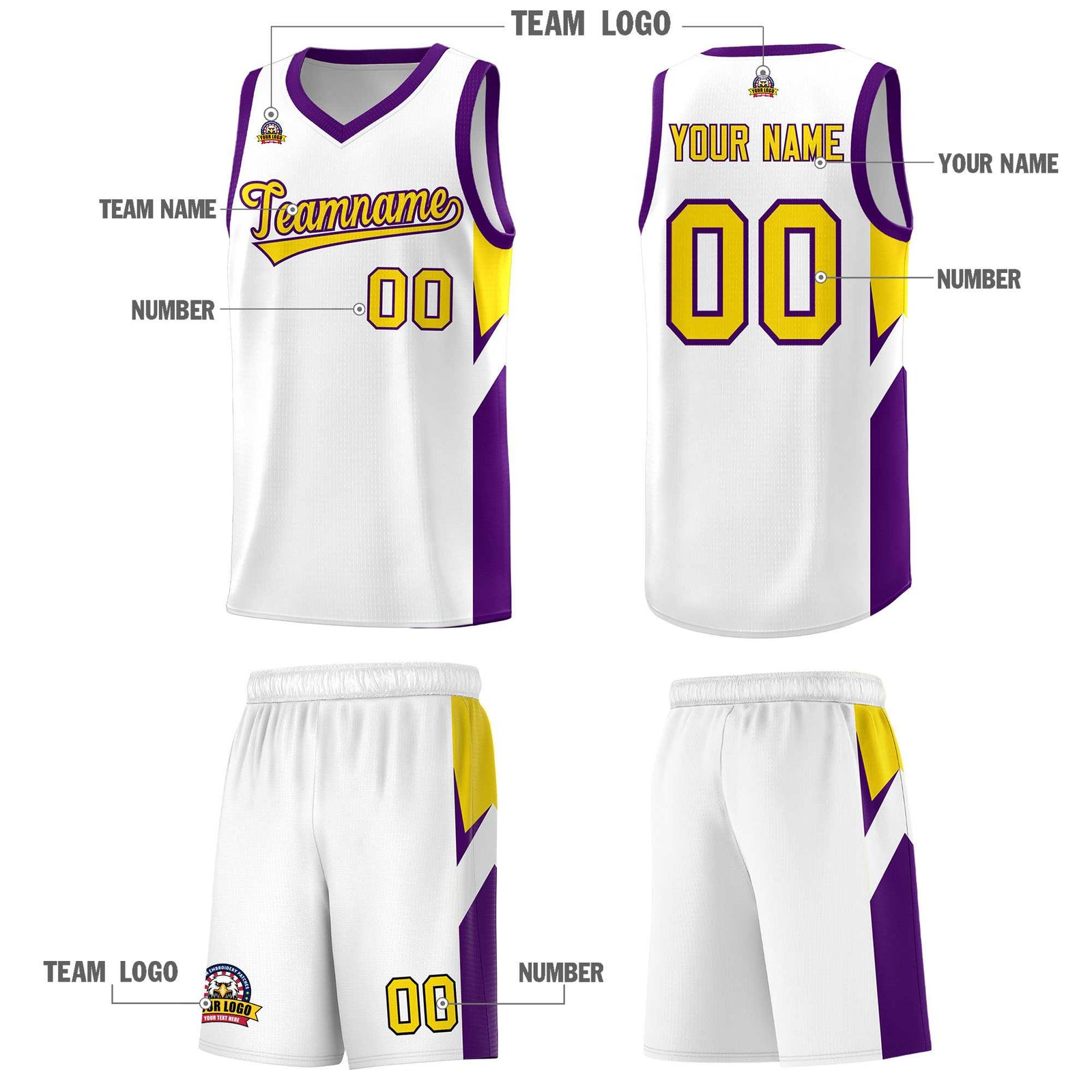 Custom White Purple Side Design Sets Sports Uniform Basketball Jersey