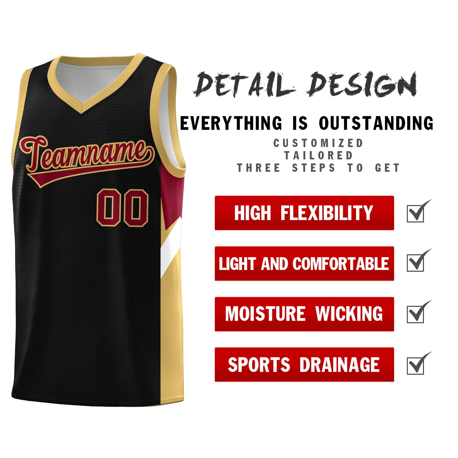 Custom Black Old Gold Side Design Sets Sports Uniform Basketball Jersey