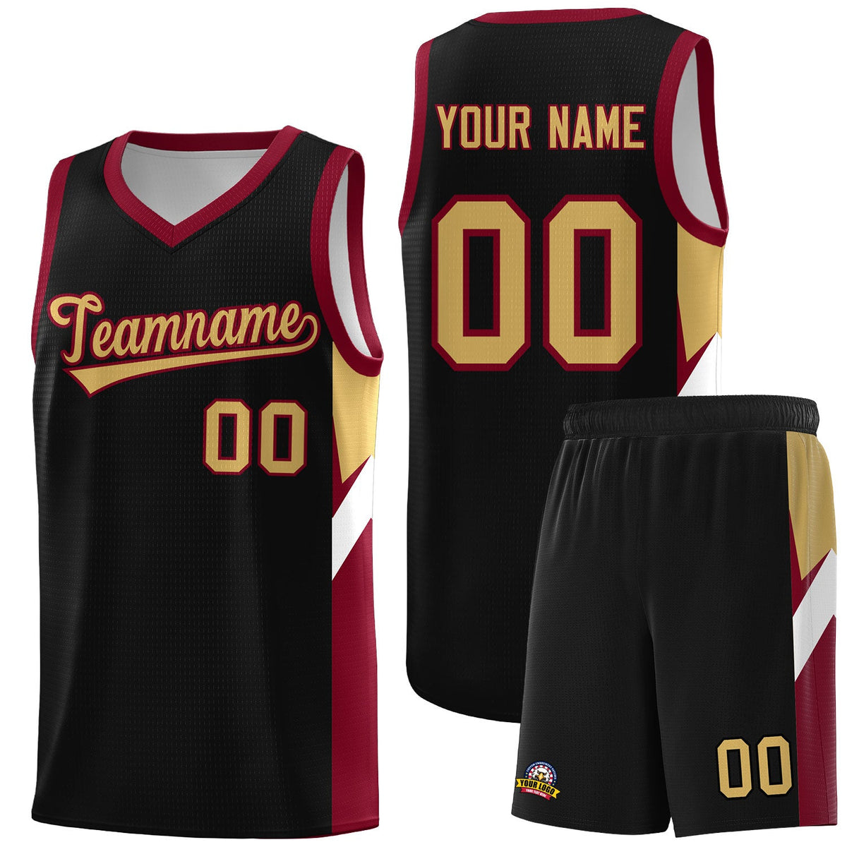 Custom Black Crimson Side Design Sets Sports Uniform Basketball Jersey