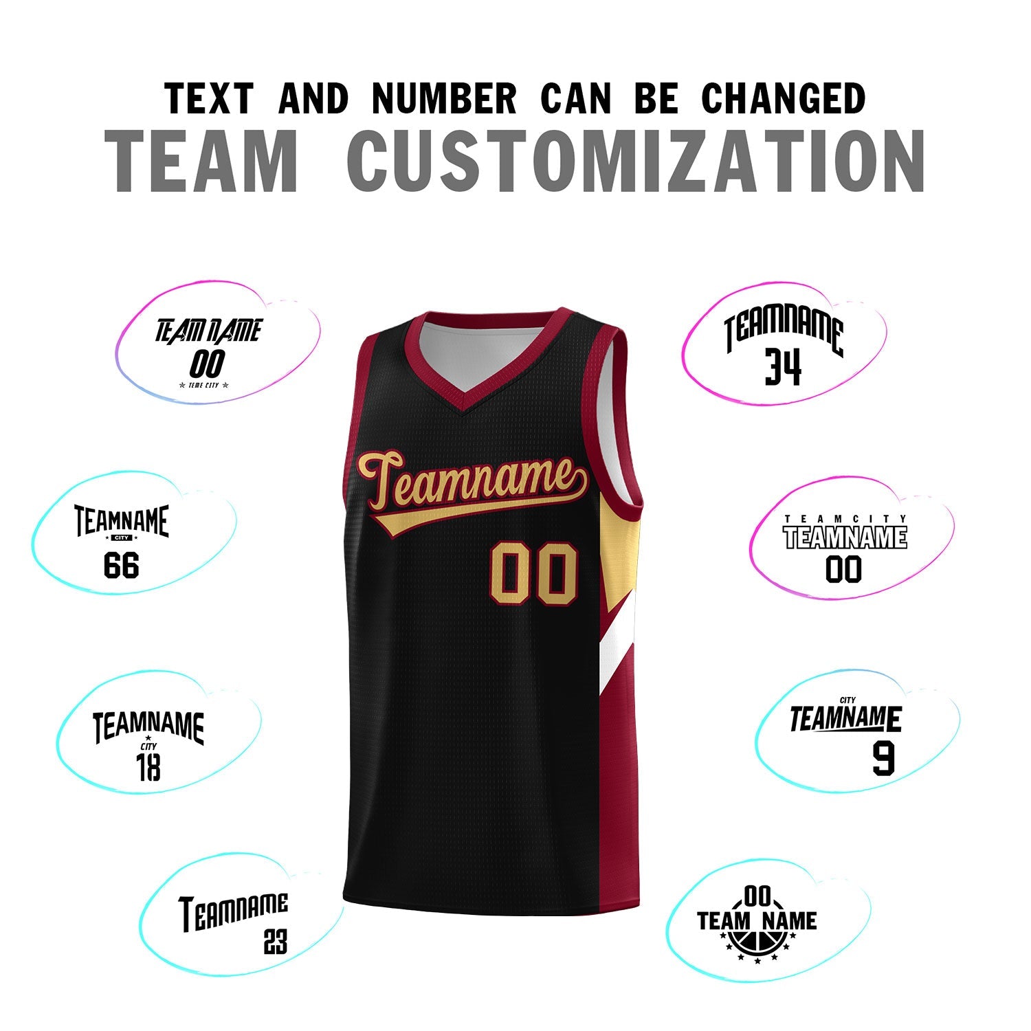 Custom Black Crimson Side Design Sets Sports Uniform Basketball Jersey