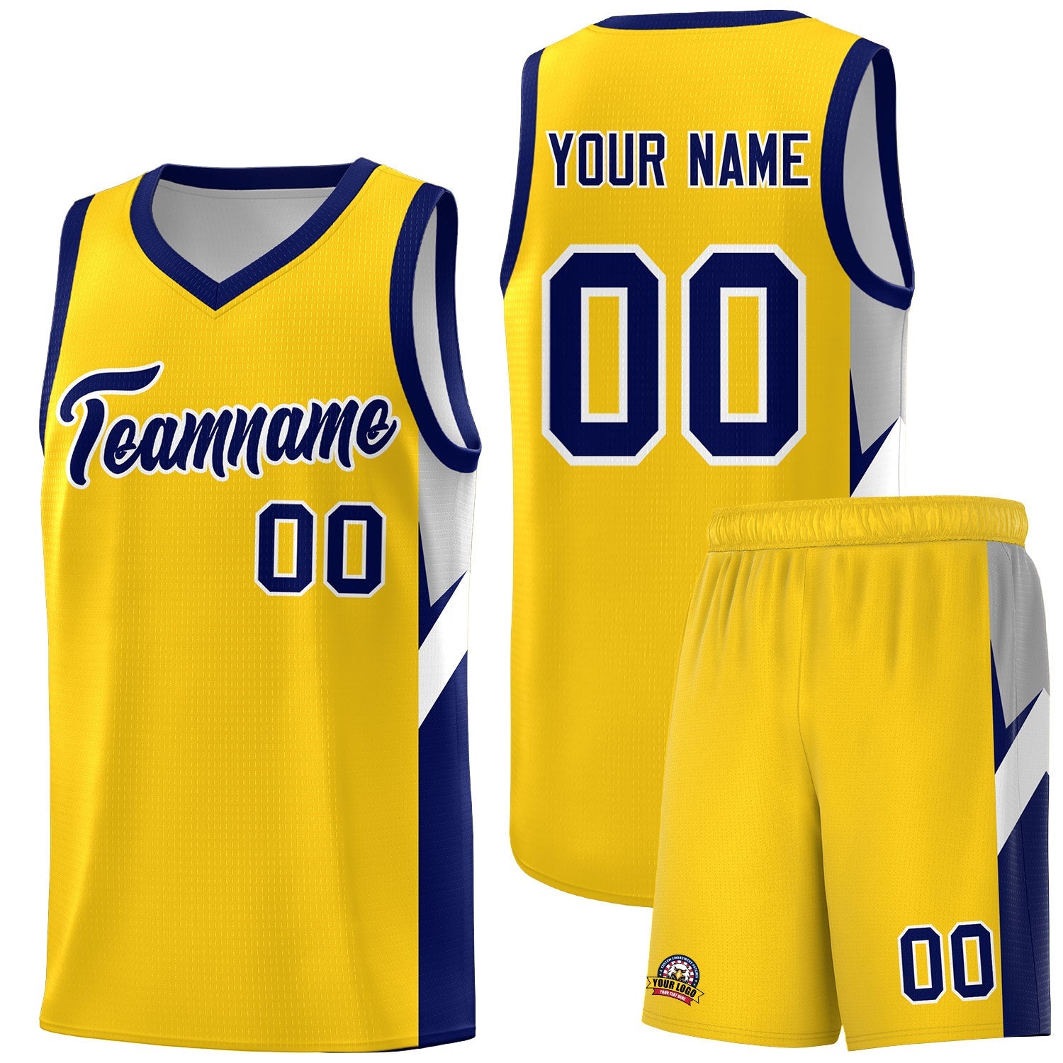 Custom Gold Navy Side Design Sets Sports Uniform Basketball Jersey