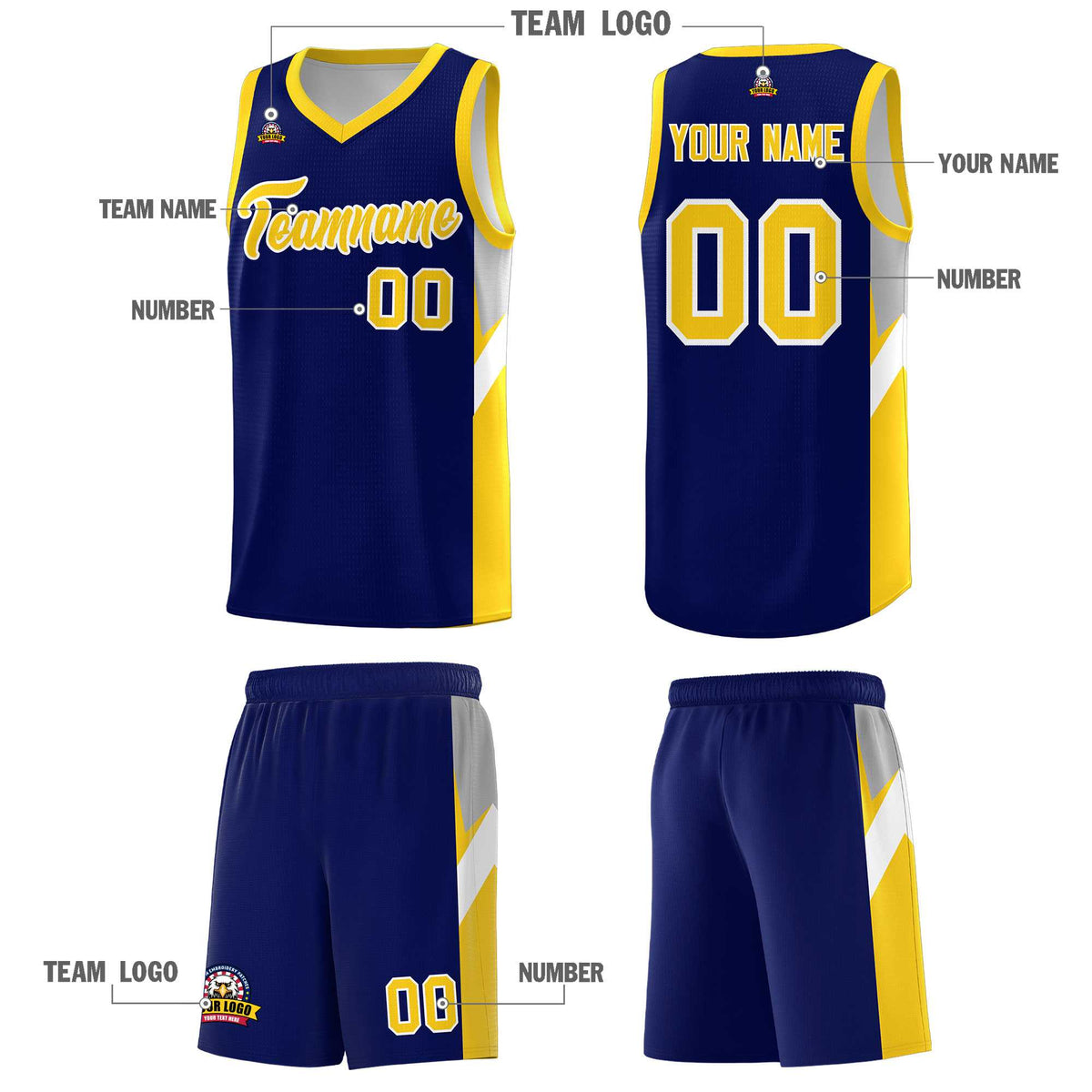 Custom Navy Gold Side Design Sets Sports Uniform Basketball Jersey