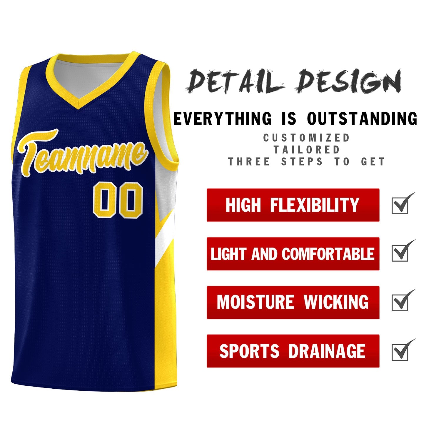 Custom Navy Gold Side Design Sets Sports Uniform Basketball Jersey