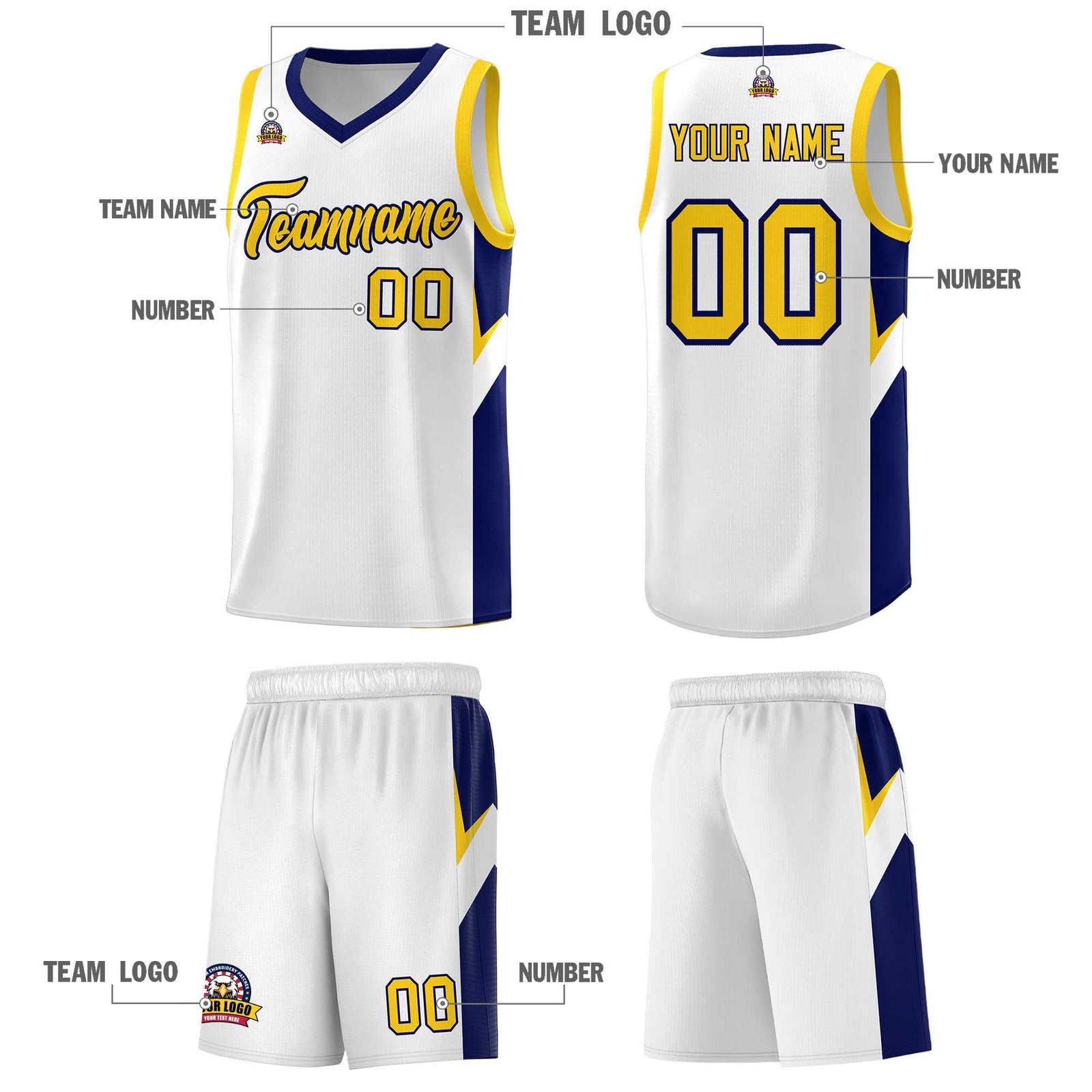 Custom White Navy Side Design Sets Sports Uniform Basketball Jersey