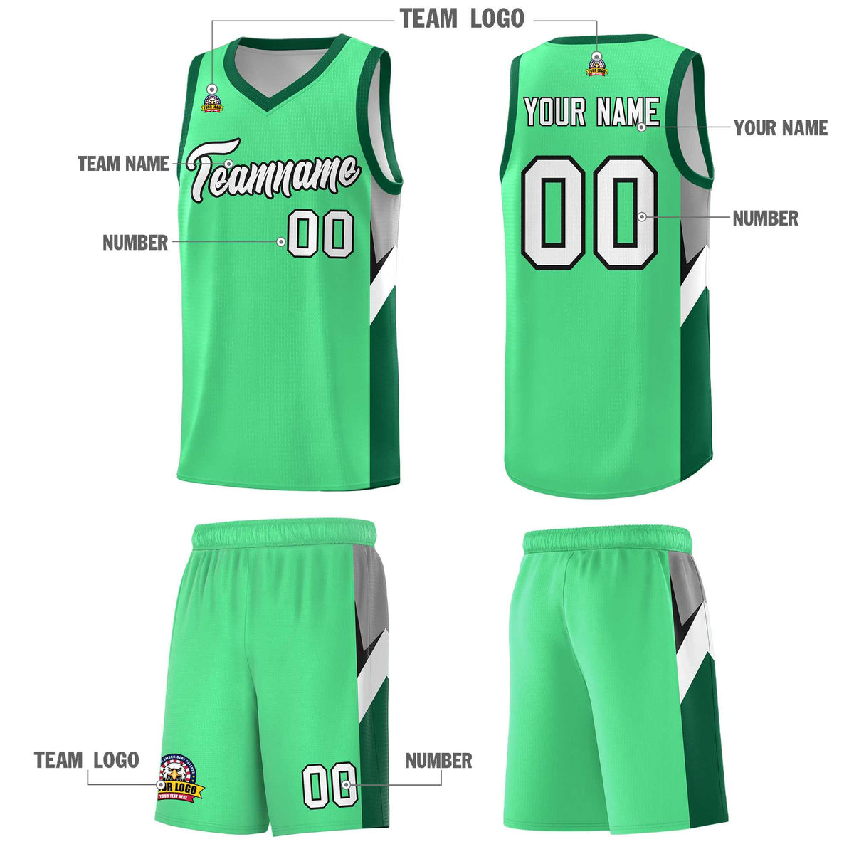 Custom Bright Green Kelly Green Side Design Sets Sports Uniform Basketball Jersey