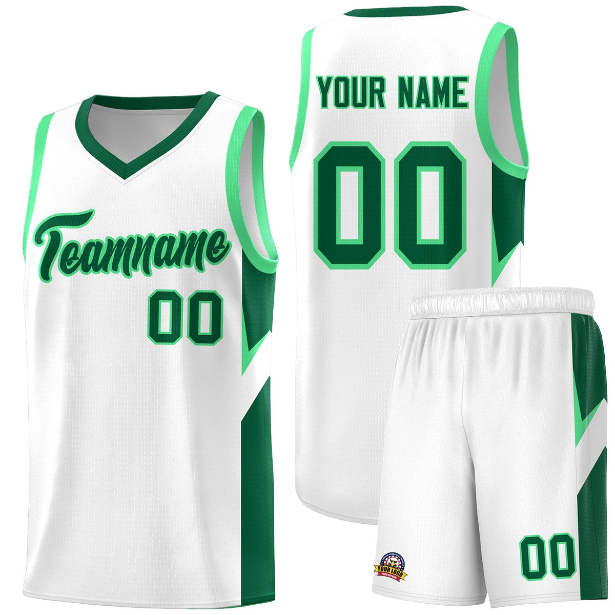 Custom White Kelly Green Side Design Sets Sports Uniform Basketball Jersey
