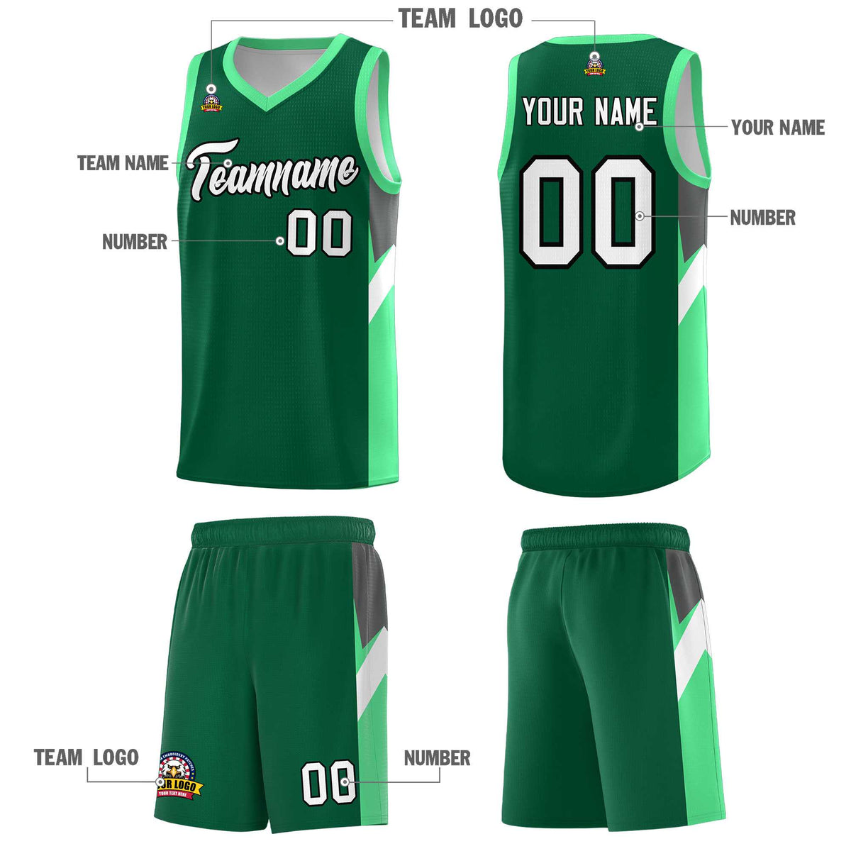 Custom Kelly Green Bright Green Side Design Sets Sports Uniform Basketball Jersey