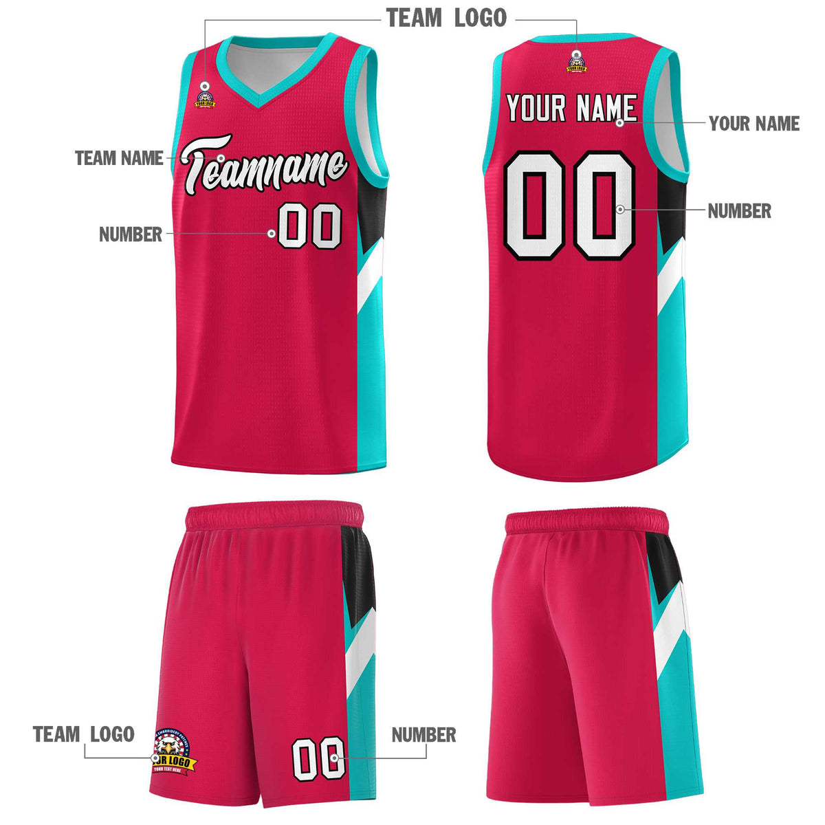 Custom Red Aqua Side Design Sets Sports Uniform Basketball Jersey