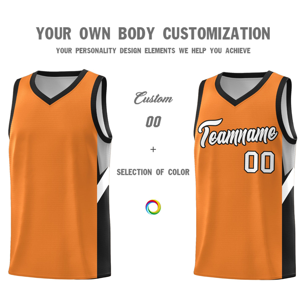 Custom Gold Orange Black Side Design Sets Sports Uniform Basketball Jersey