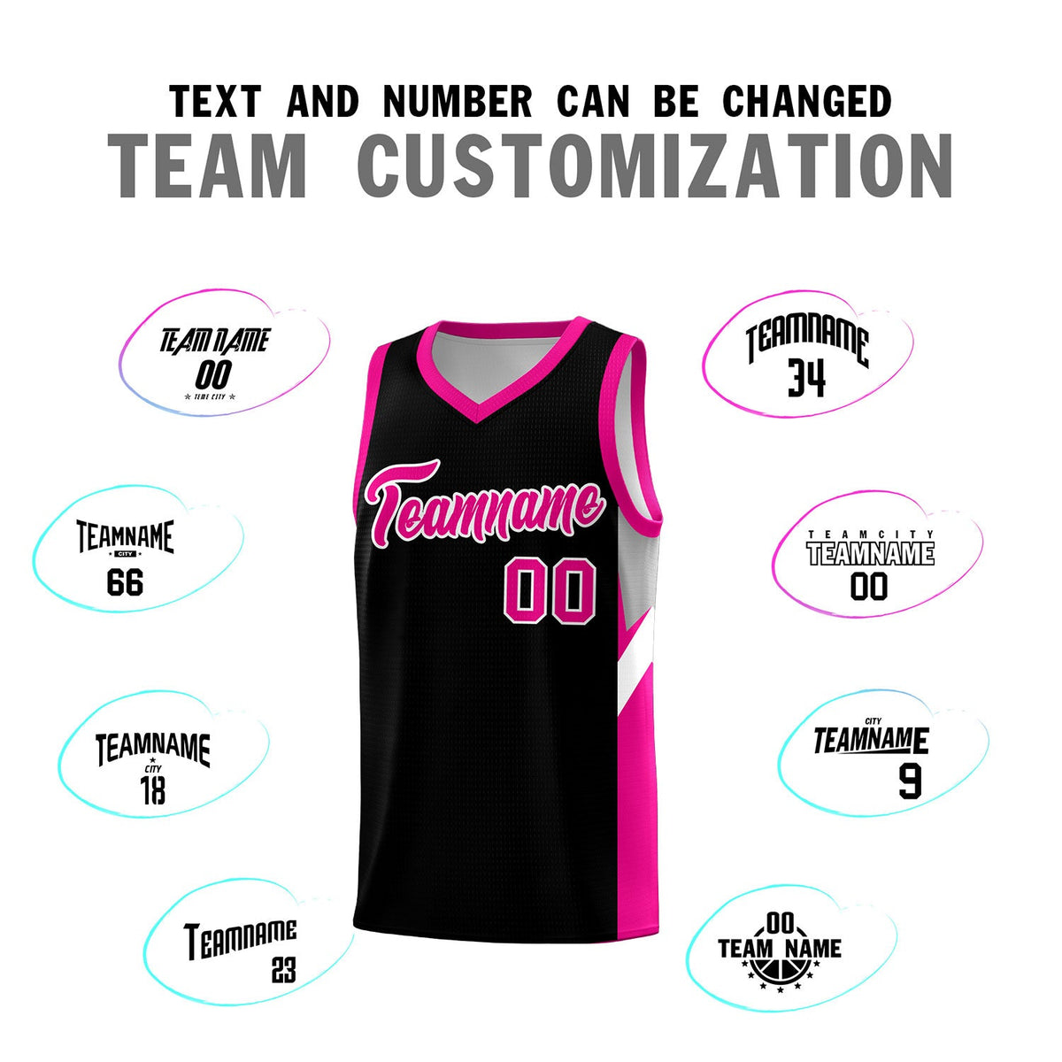 Custom Black Pink Side Design Sets Sports Uniform Basketball Jersey