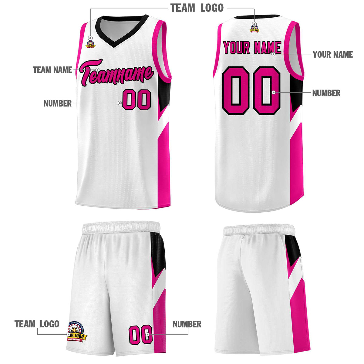 Custom White Black Side Design Sets Sports Uniform Basketball Jersey