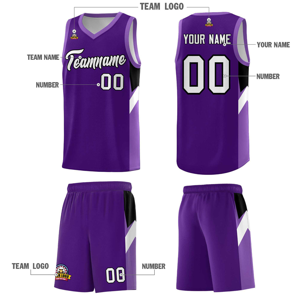 Custom Purple Light Purple Side Design Sets Sports Uniform Basketball Jersey