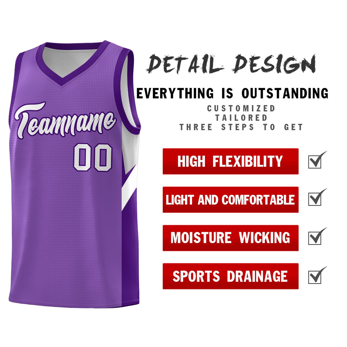 Custom Light Purple Purple Side Design Sets Sports Uniform Basketball Jersey