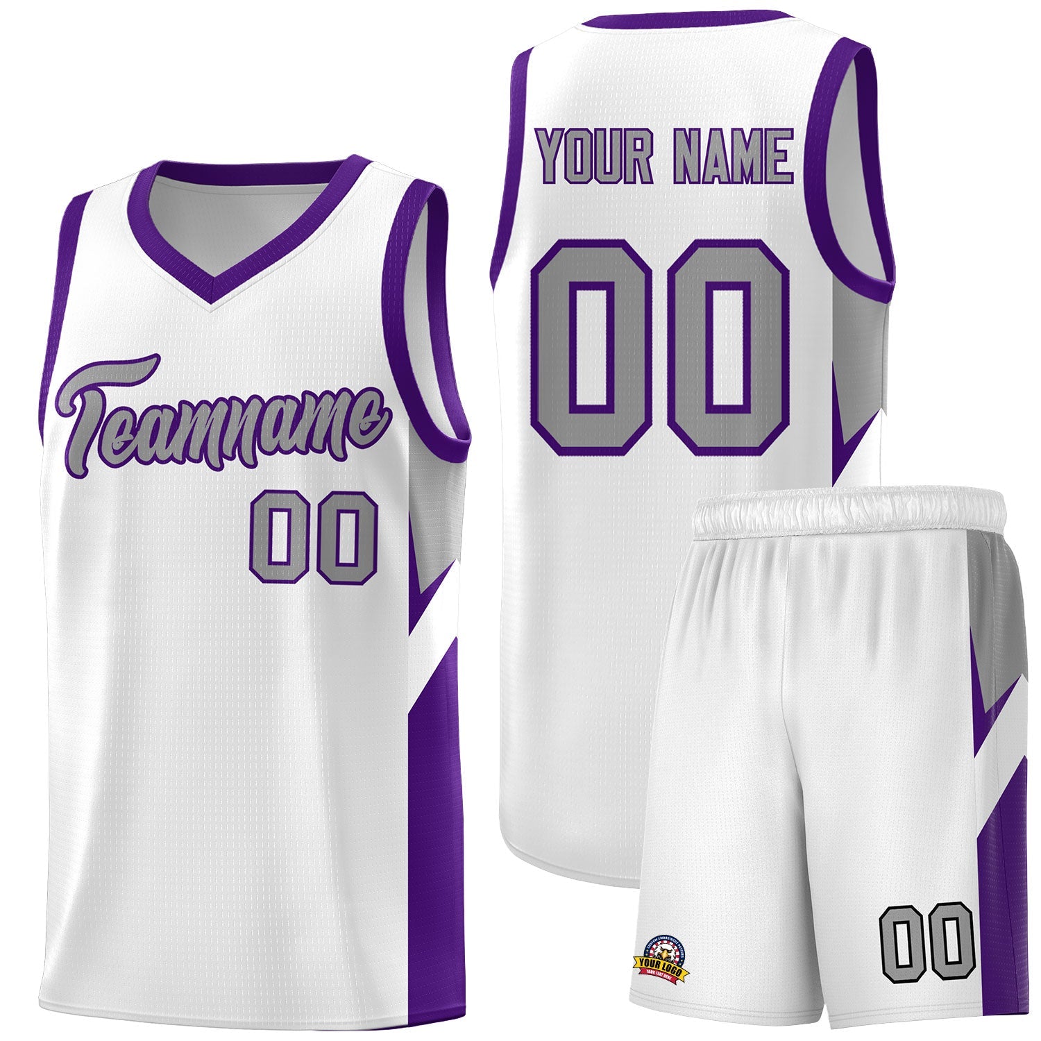 Custom White Purple Side Design Sets Sports Uniform Basketball Jersey