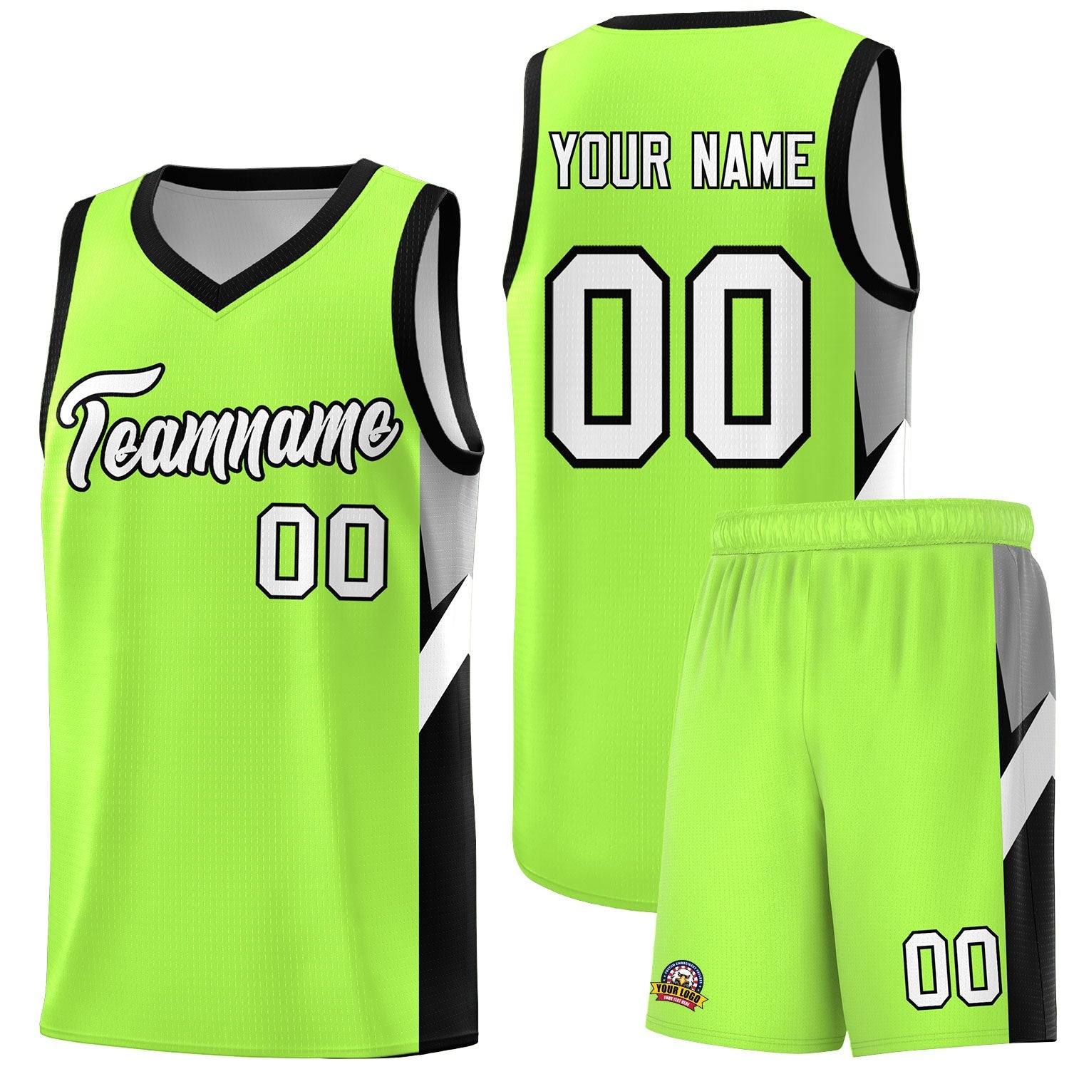 Custom Fluorescent Green Black Side Design Sets Sports Uniform Basketball Jersey