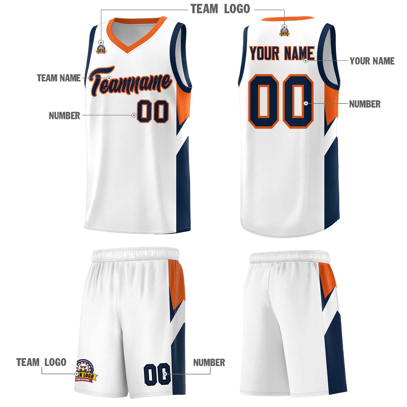 Custom White Orange Side Design Sets Sports Uniform Basketball Jersey