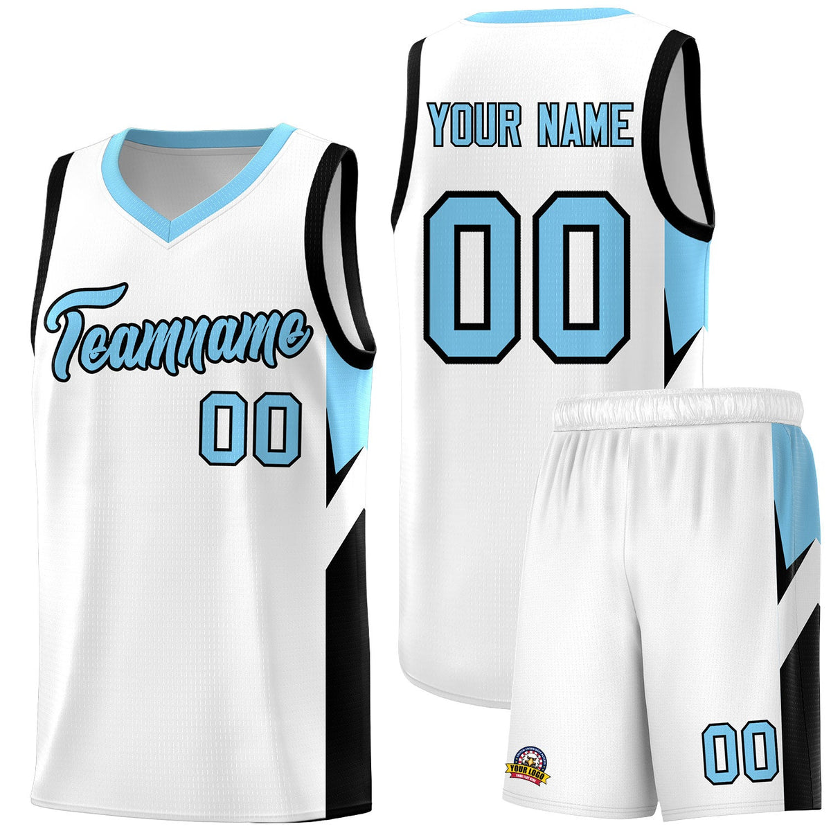 Custom White Light Blue Side Design Sets Sports Uniform Basketball Jersey