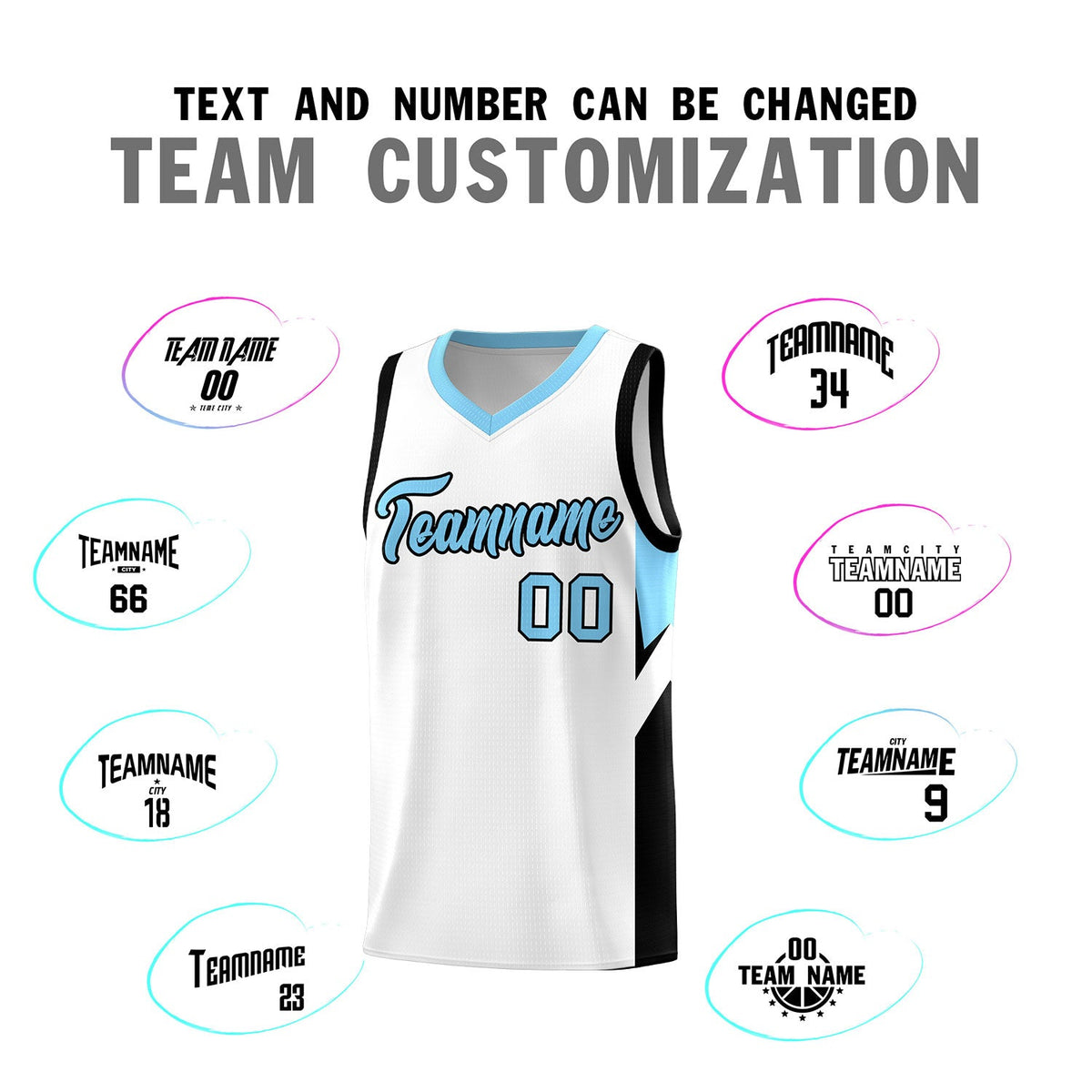 Custom White Light Blue Side Design Sets Sports Uniform Basketball Jersey