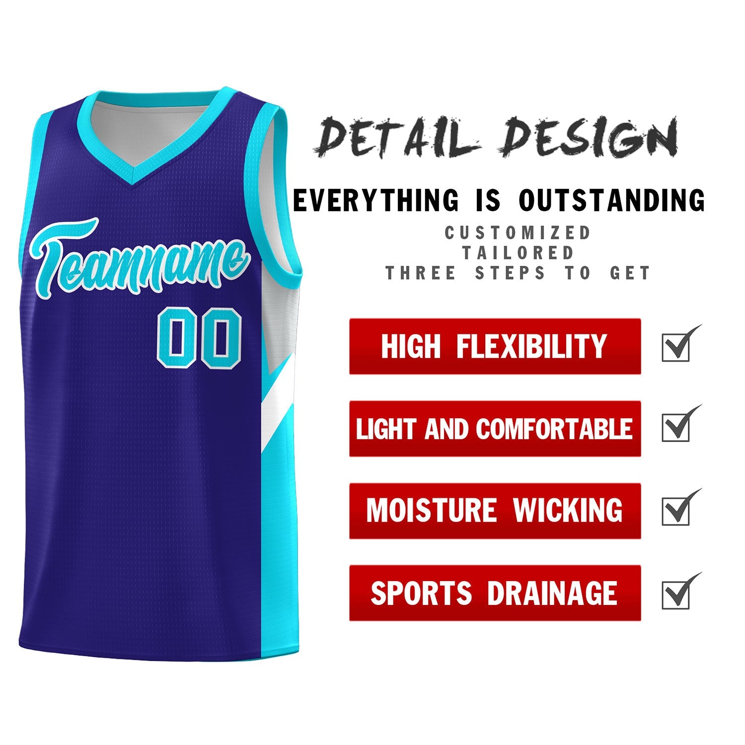 Custom Royal Sky Blue Side Design Sets Sports Uniform Basketball Jersey