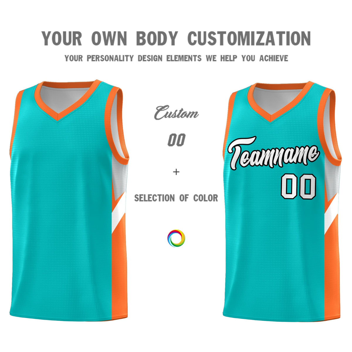 Custom Aqua Orange Side Design Sets Sports Uniform Basketball Jersey