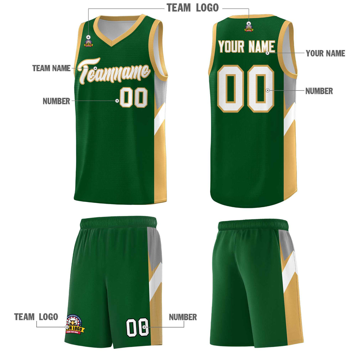 Custom Green Buckskin Brown Side Design Sets Sports Uniform Basketball Jersey