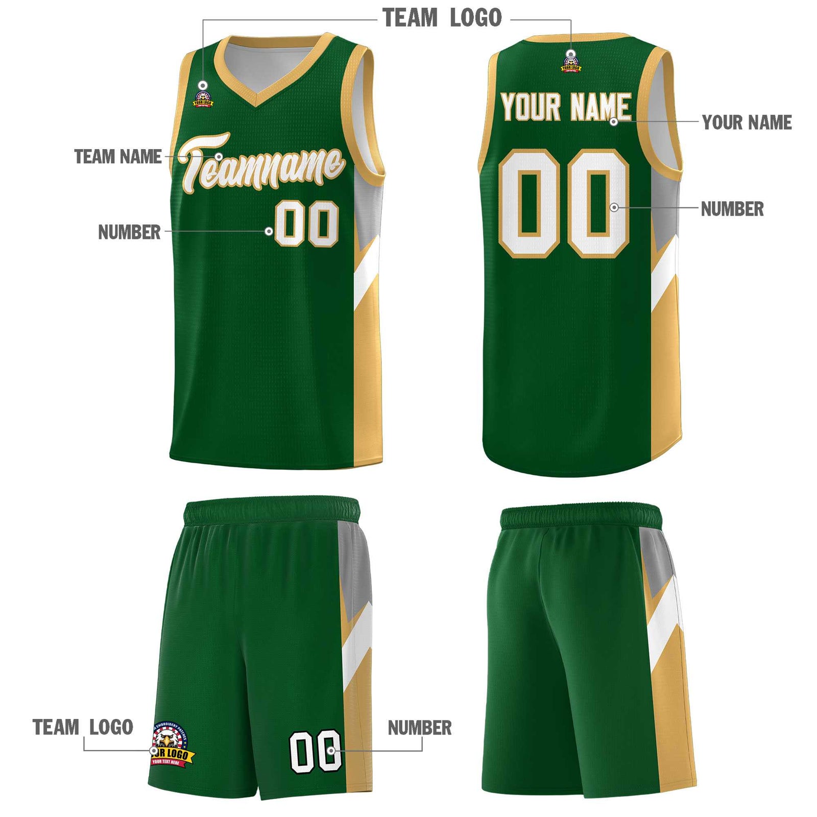 Custom Green Buckskin Brown Side Design Sets Sports Uniform Basketball Jersey
