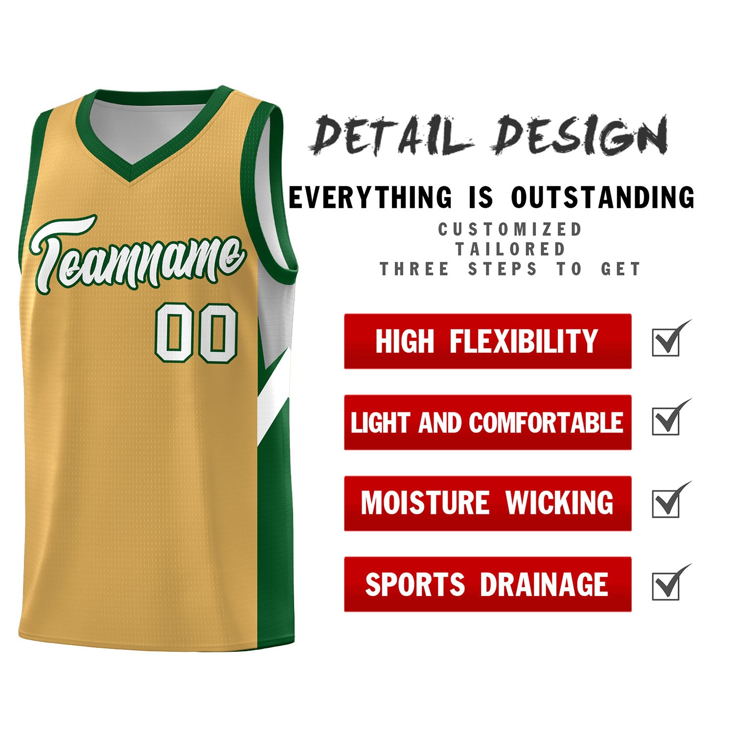 Custom Buckskin Brown Green Side Design Sets Sports Uniform Basketball Jersey