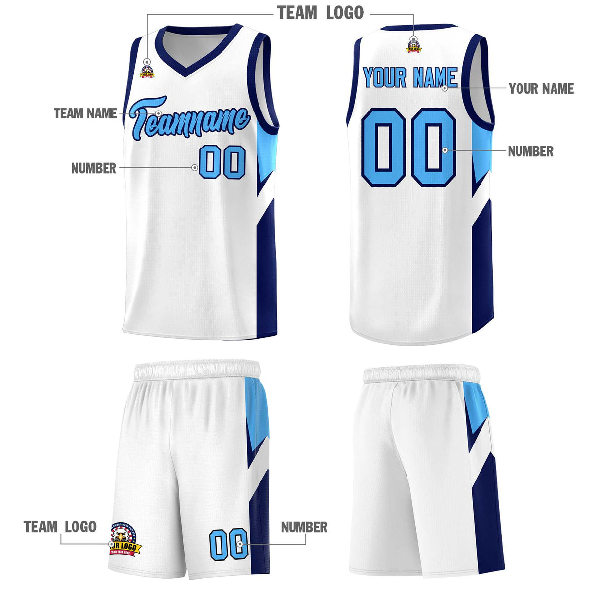 Custom White Navy Side Design Sets Sports Uniform Basketball Jersey
