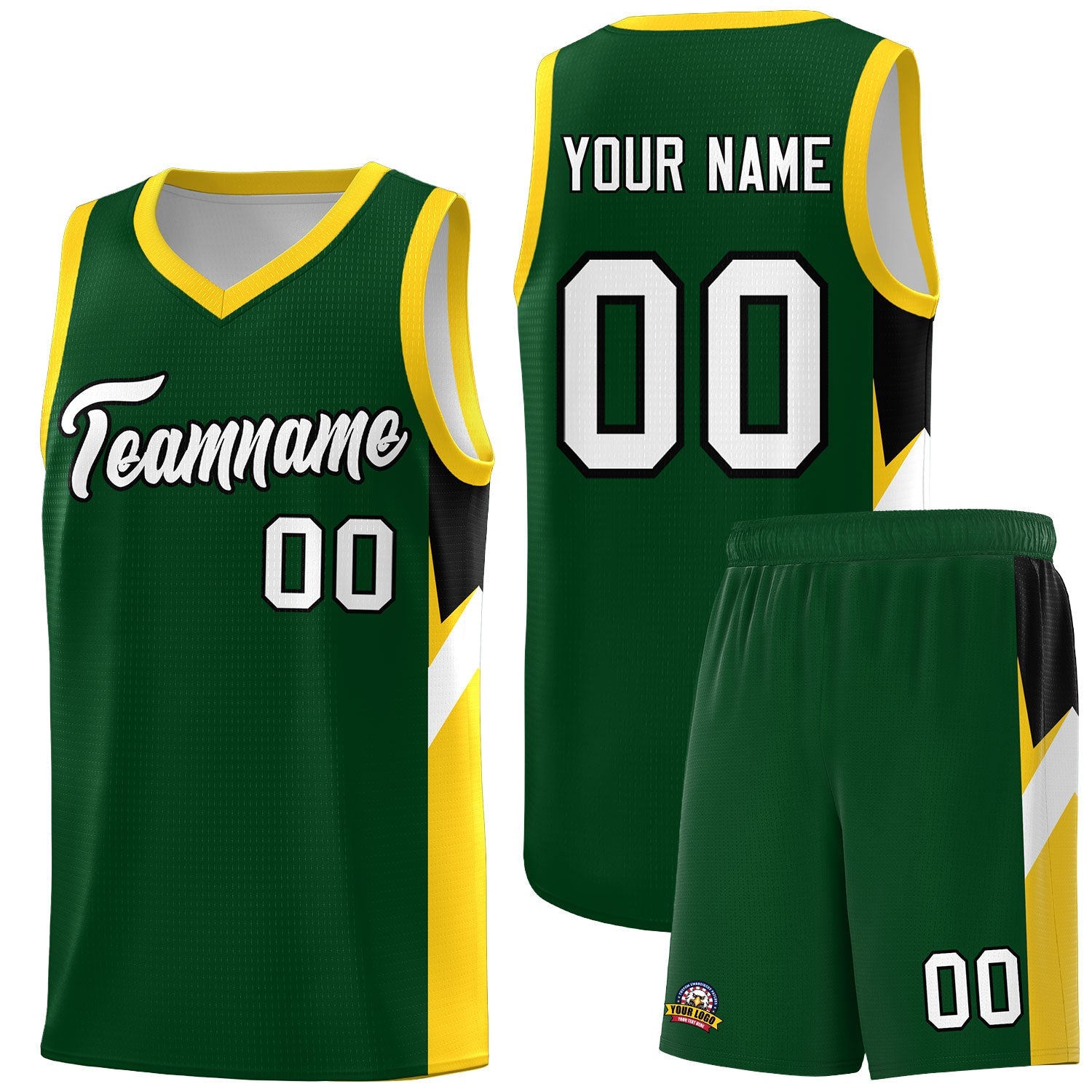 Custom Hunter Green Gold Side Design Sets Sports Uniform Basketball Jersey