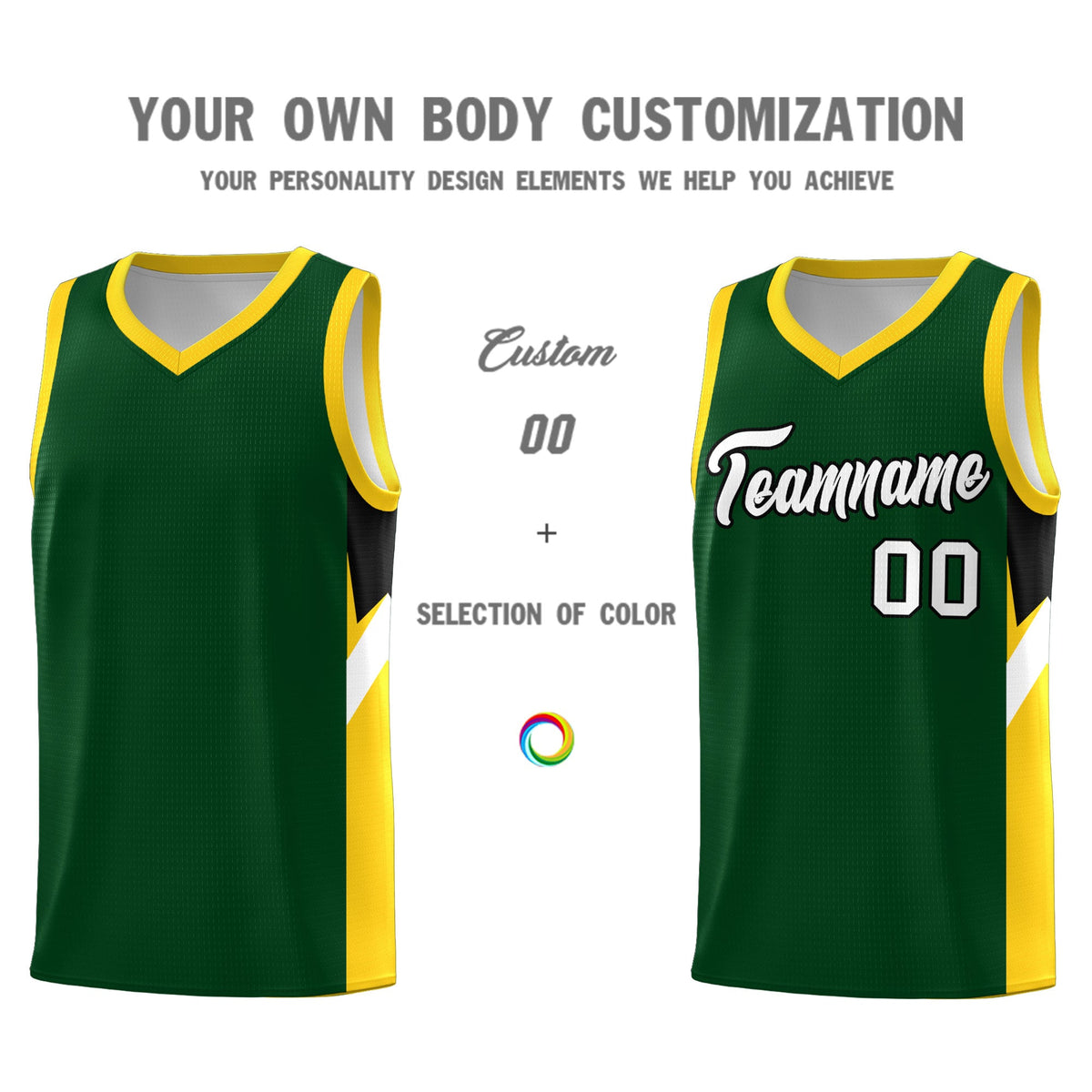 Custom Hunter Green Gold Side Design Sets Sports Uniform Basketball Jersey
