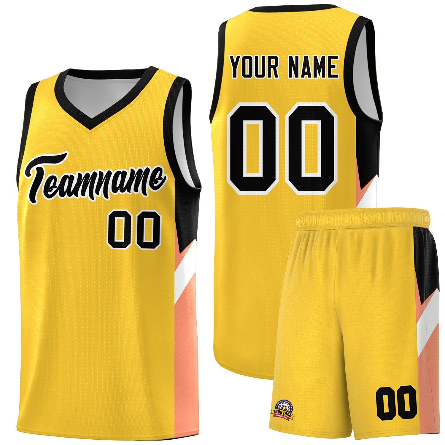 Custom Gold Black Side Design Sets Sports Uniform Basketball Jersey