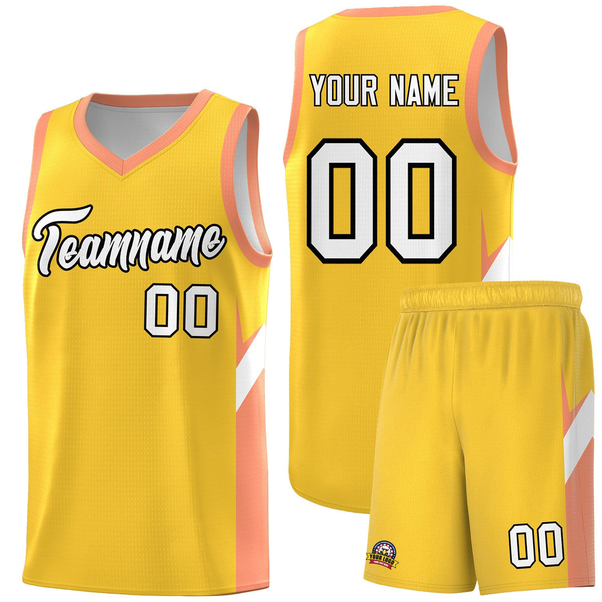 Custom Gold Orange Side Design Sets Sports Uniform Basketball Jersey