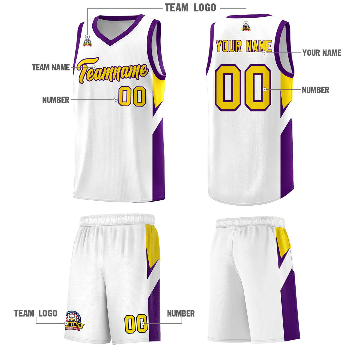 Custom White Purple Side Design Sets Sports Uniform Basketball Jersey