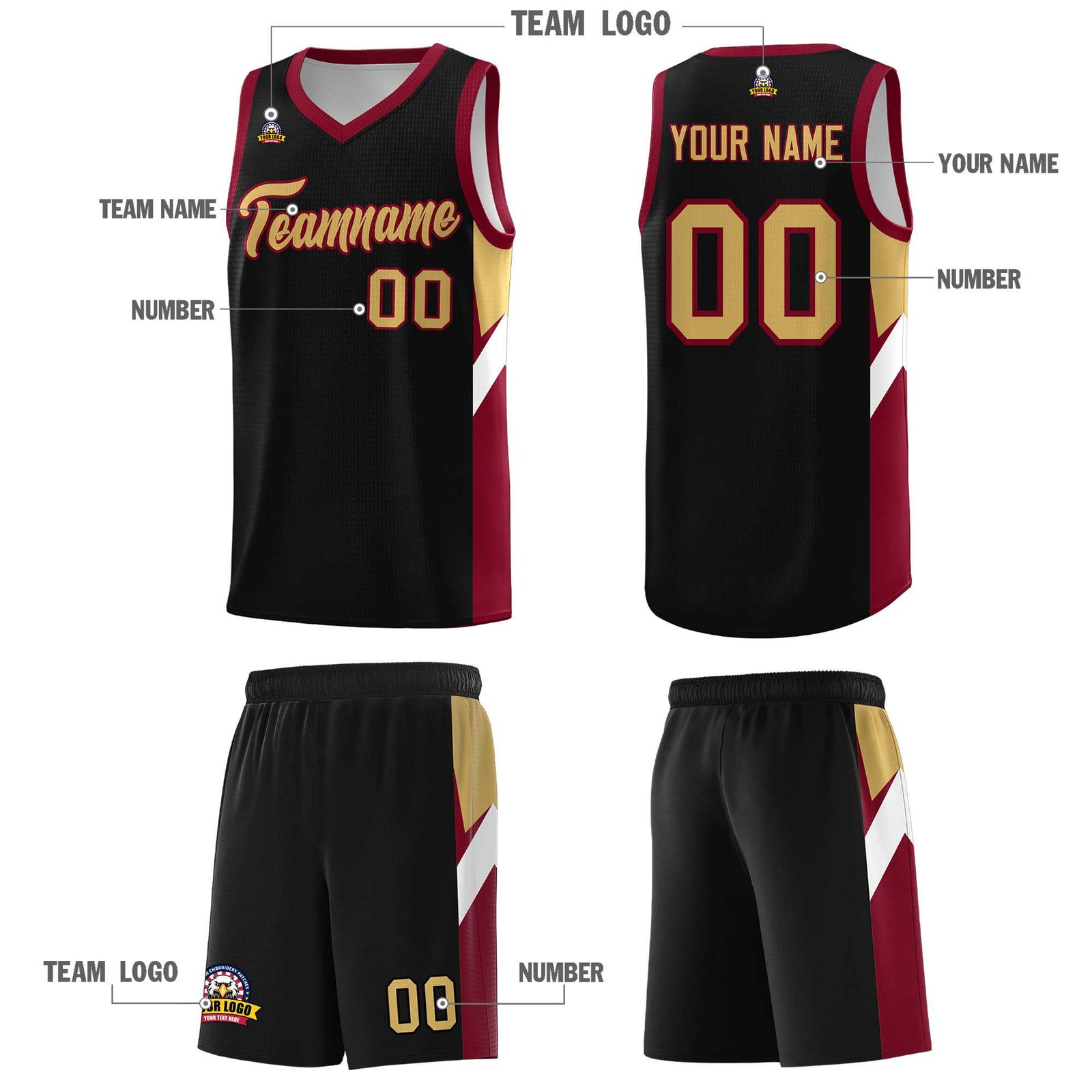 Custom Black Crimson Side Design Sets Sports Uniform Basketball Jersey